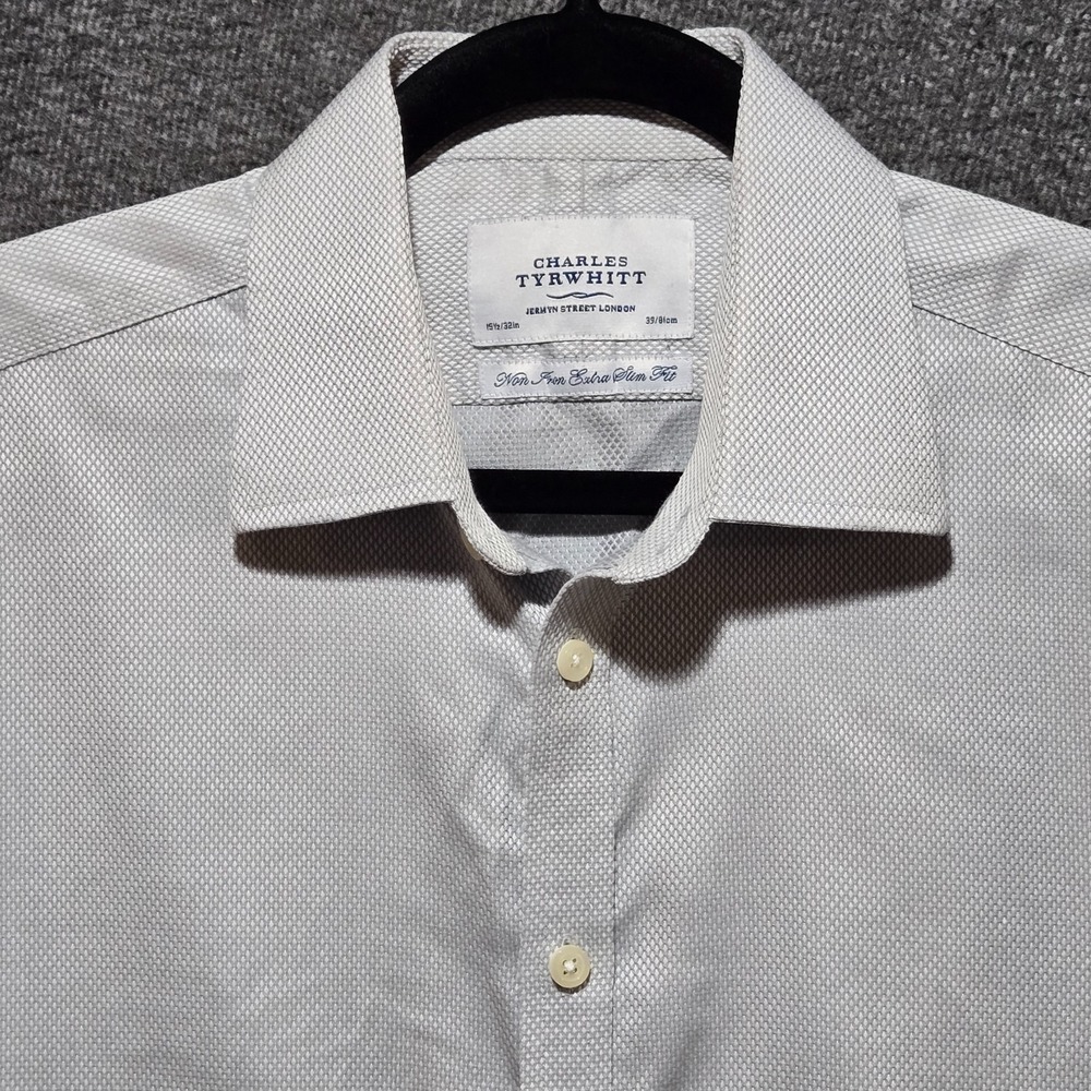 Charles Tyrwhitt Men's Shirt 15.5 / 32 Non Iron Extra Slim Fit Long Sleeve Gray